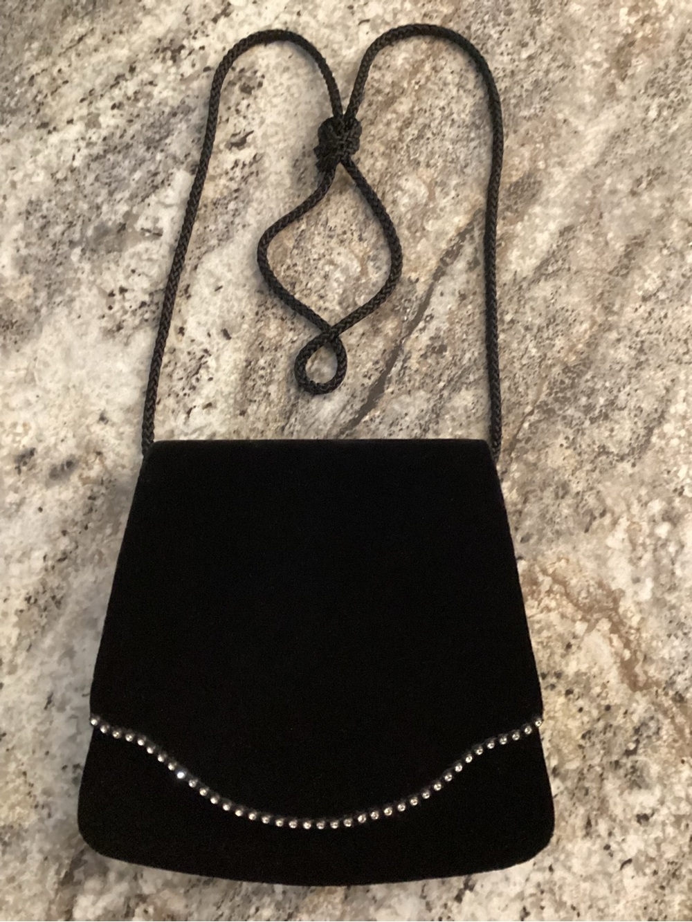 Black Velvet Evening Shoulder Bag with Stud Detail